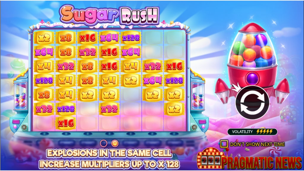 Nikmati keseruan dalam permainan slot online Sugar Rush dari Pragmatic Play yang menggunakan tema permen dan dunia fantasi penuh warna yang memiliki tampilan visual yang cerah, fitur unik cluster wins, dan perkalian yang meningkat di setiap kemenenagan, game ini menjadi salah satu game slot paling populer dan menghibur sampai saat ini.